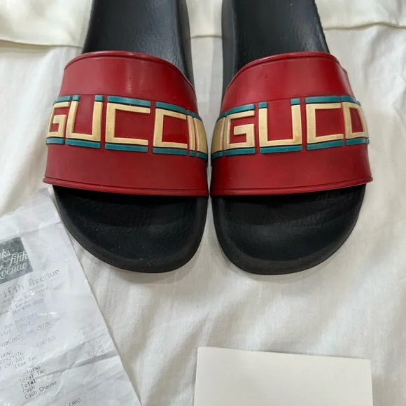 Gucci Red and Black Slide Sandals - Picture 7 of 10